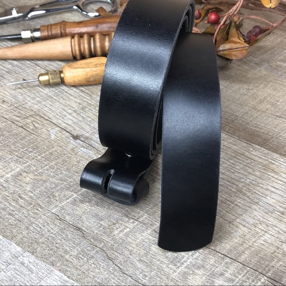 Black leather belt top grain full grain thick classic 1.5” wide handcrafted - Picture 3 of 4